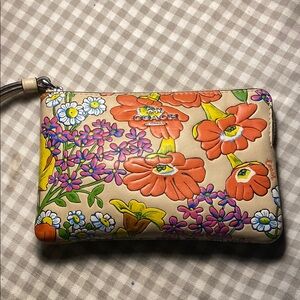 Coach Orange and Purple Clutch with Floral Design
